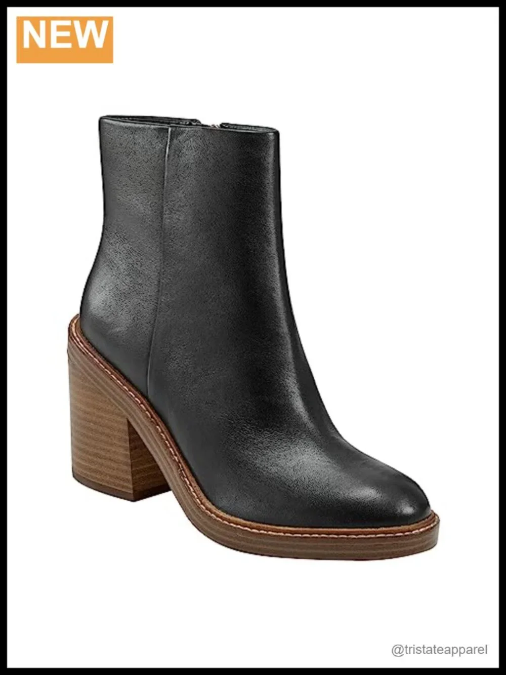 Marc Fisher LTD Haleena Almond Toe Ankle Booties Block Heel Leather